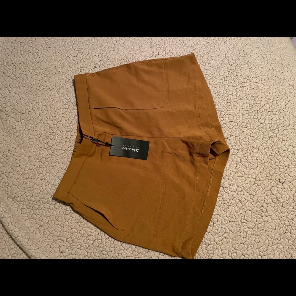 Camel colored high waisted shorts